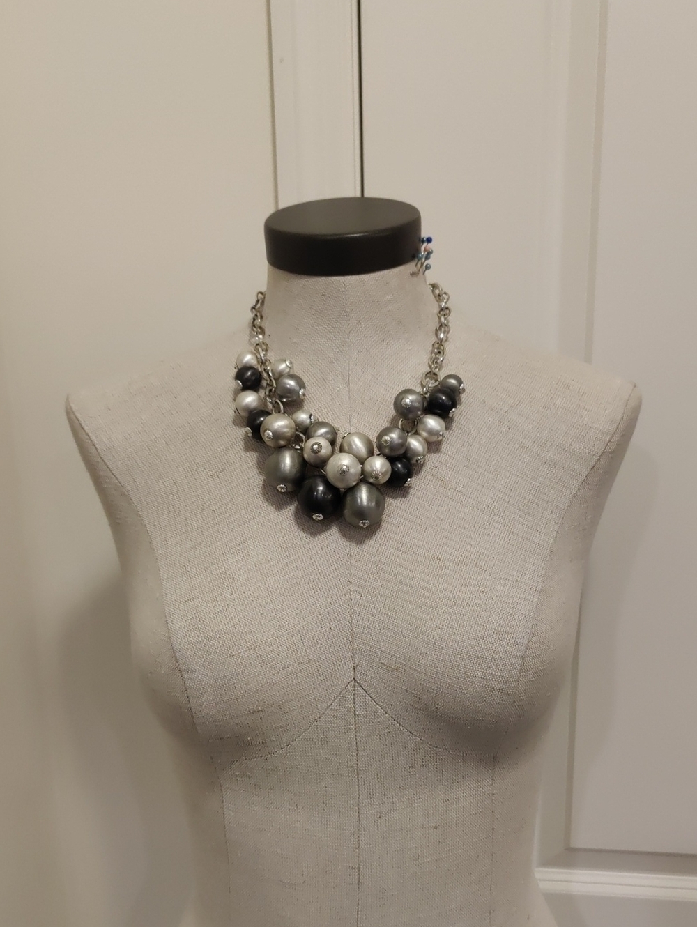 Statement Silver & Gunmetal Cluster Necklace  Women Jewelry Bulky Y2K Retro Maxi